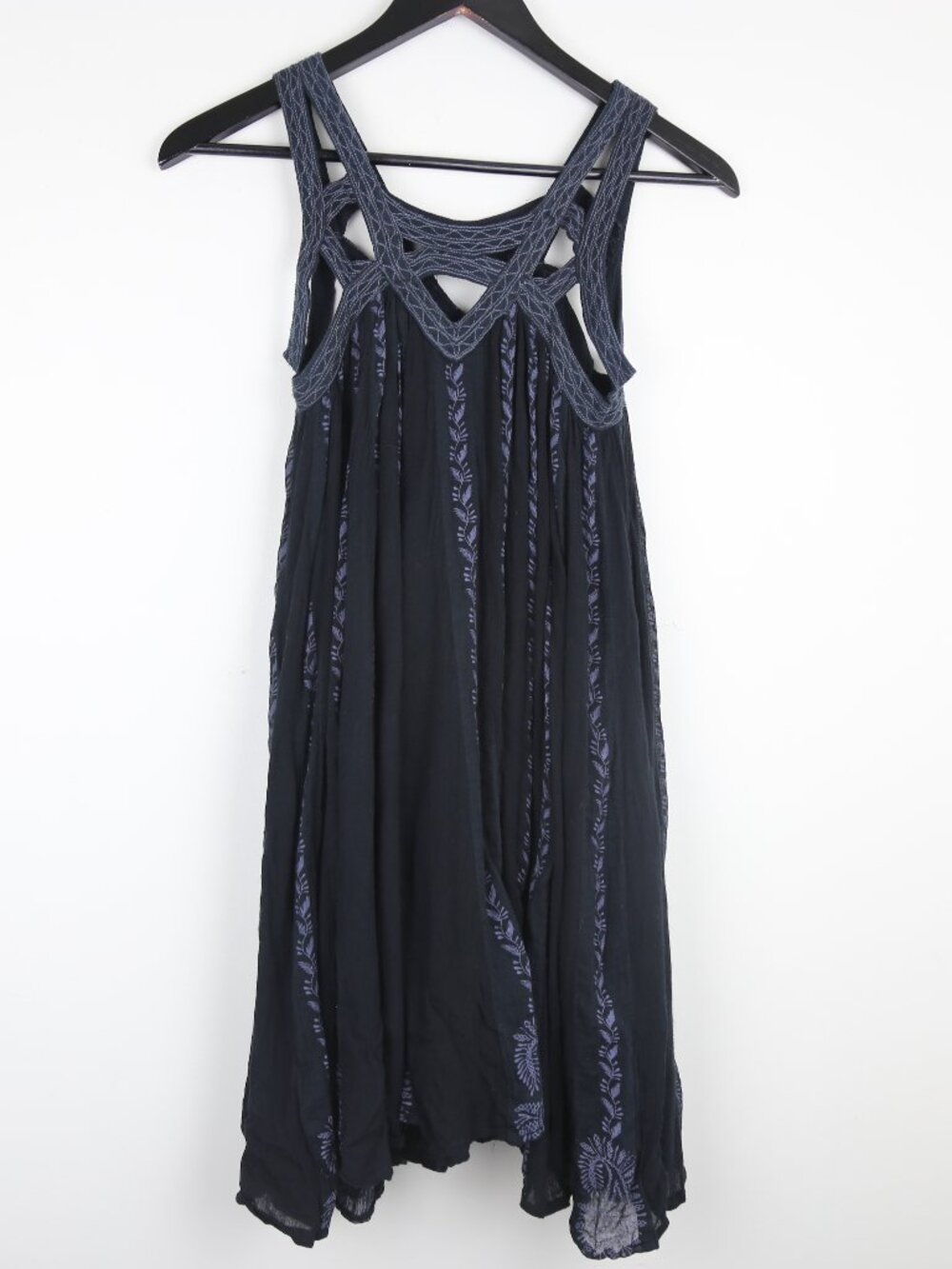 Free People FP One Paisley Vine Lattice Tunic Mini Dress Black